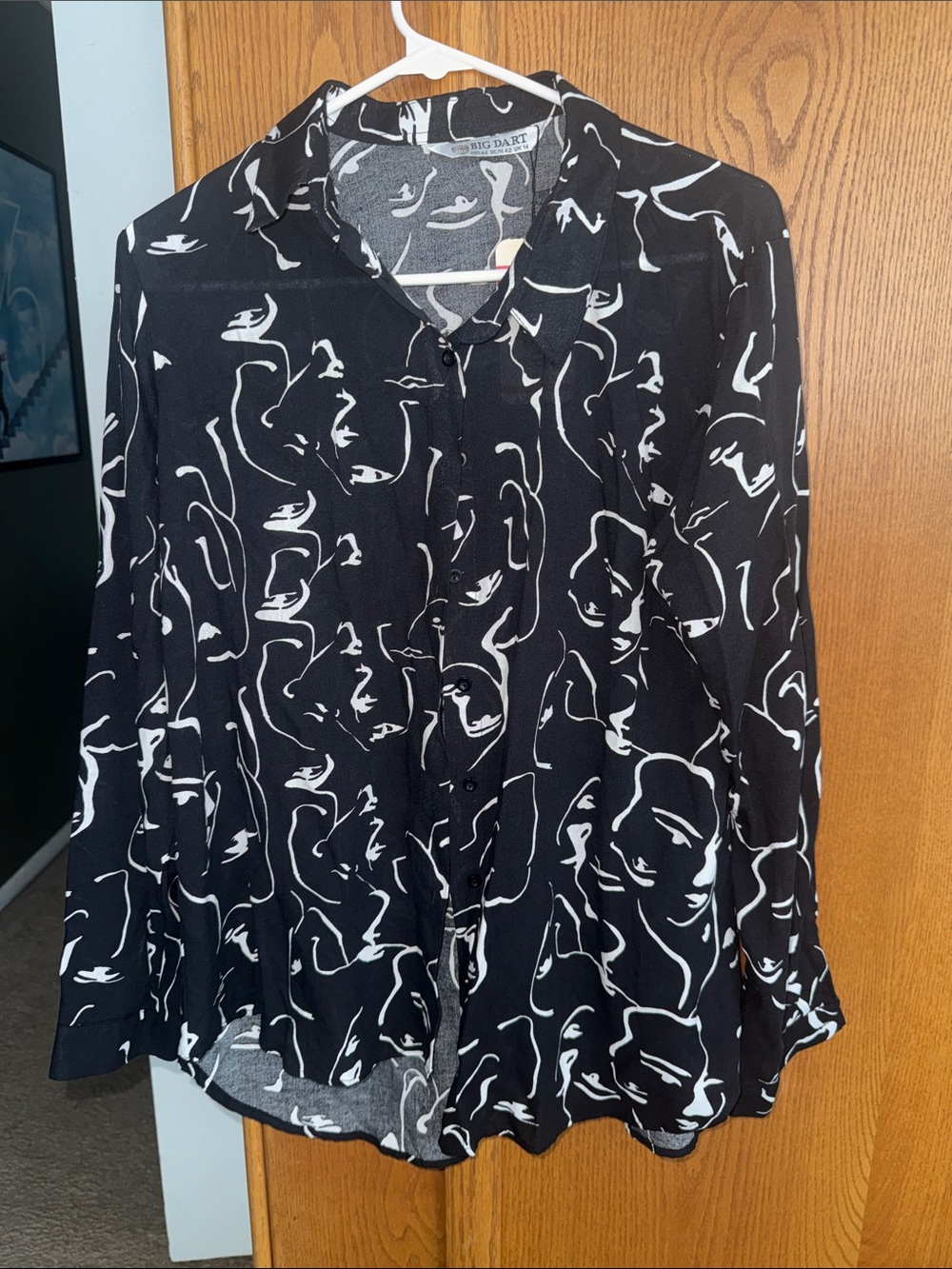 Black & White Abstract Face Button-Down Shirt by Big Dart